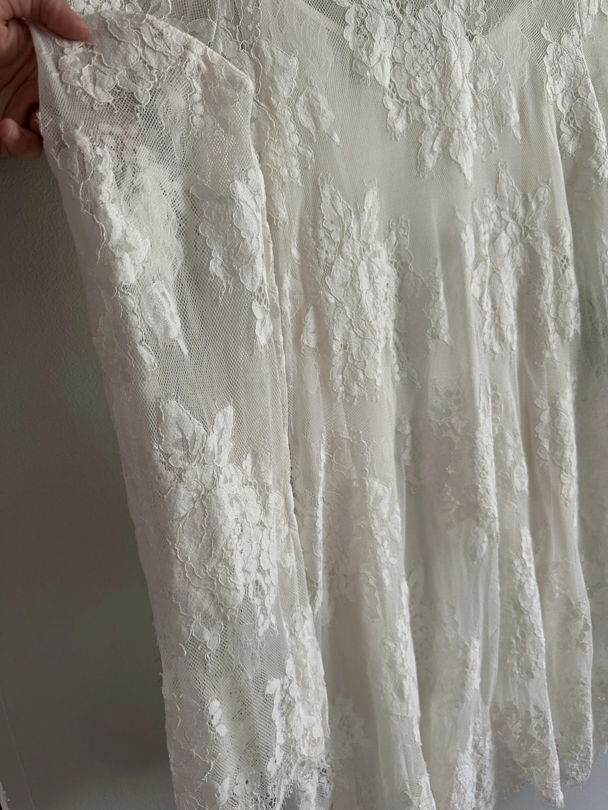 OFF WHITE Urban Outfitters abito donna panna pizzo boho manica lunga taglia small nuovo senza etichette