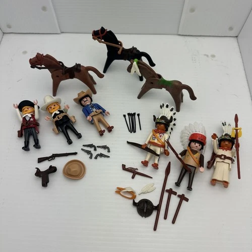 Playmobil Vintage Cowboys & Indians Lot Collectibles Toys Western Native