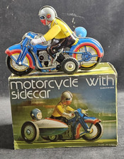 Vintage Clockwork Motorcycle With Sidecar Tin Toy MS 709 - Working