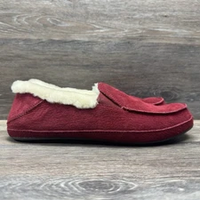 OluKai Womens Size 10 Slippers Ku'una Shoes Nubuck Leather Fur Lining