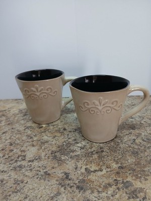 2 Tan Embossed Replacement Coffee Cups / Mugs - Echo Point Collection - Ceramic