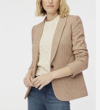 J. Crew Herringbone Holland Wool Blend Camel Blazer, Size 6