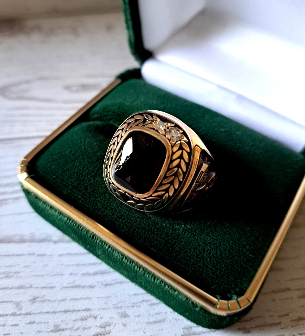 Black Stone Yellow Gold Rings for Men for sale - eBay