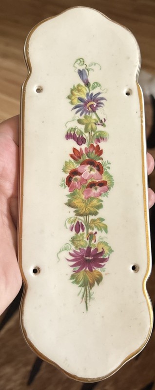 Antique 1800s English Porcelain Door Plate Hilditch & Son Hand Painted Flowers