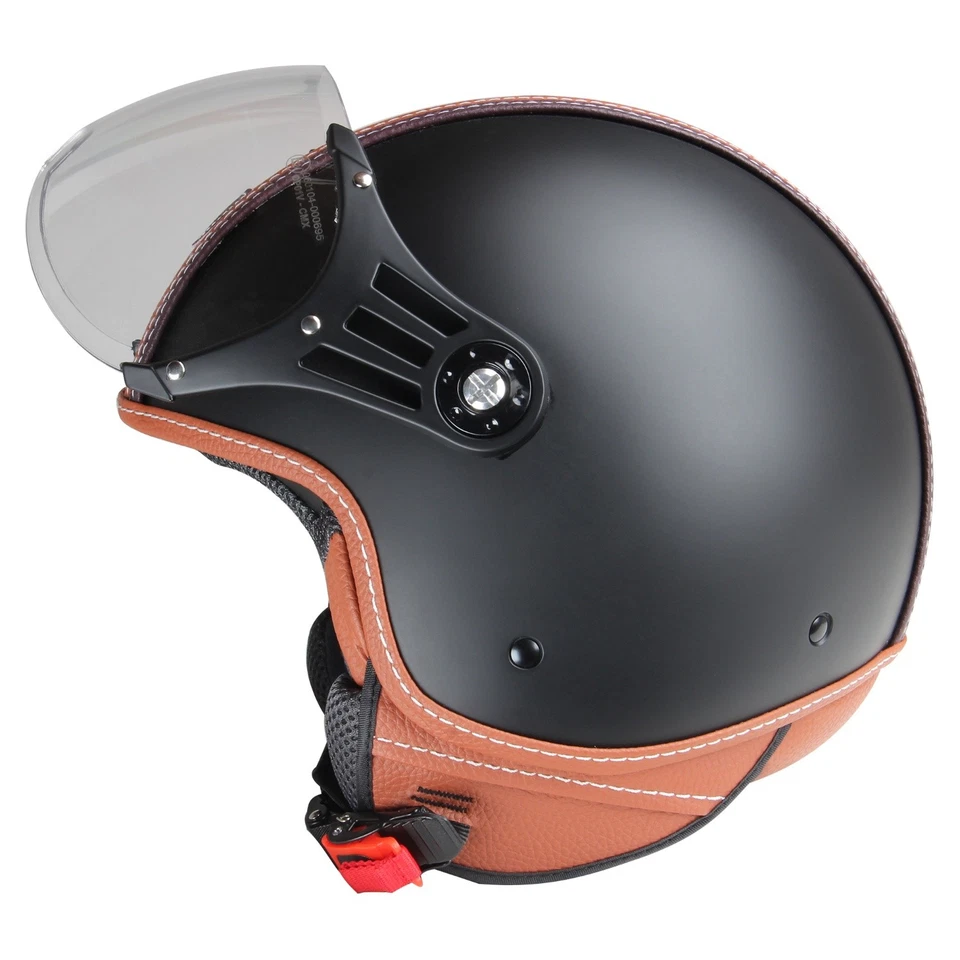 Motorradhelm Jethelm Rollerhelm CMX "Hazel" matt schwarz mit Leder braun S - XL - Bild 2 von 4