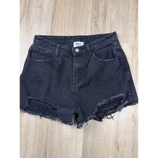 Princess Polly Black Distressed Denim Shorts Womens Size 6 High Waisted Frayed
