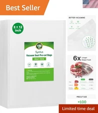 PreCut Vacuum Sealer Bags, 100 Count, 8" x 12" - Ideal for Meal Prep & Sous Vide