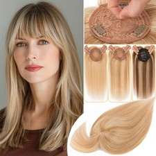Clip In Real Human Remy Hair Topper Piece Top Women Toupee Hairpiece with Bangs