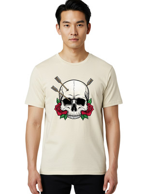 Skull-With-Arrows-And-Roses-4 Mens Graphic Tee, 100% Cotton, Casual Summer Wear