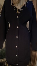 Express Sweater Dress Black Ribbed Midi Bodycon Embellished Buttons Sz S NWT