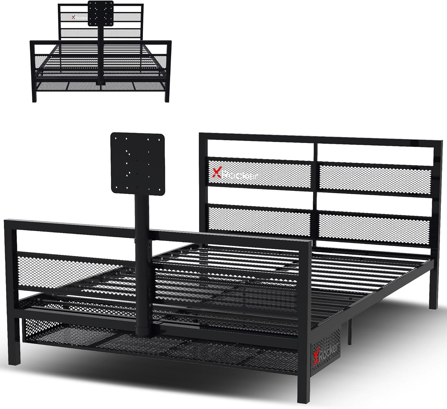 Basecamp Full Size Gaming Bed, Rotating TV Mount with Vented Console Storage, Me