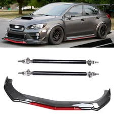 Front Bumper Lip Splitter Spoiler + Strut Rods Carbon Fiber For Subaru Impreza
