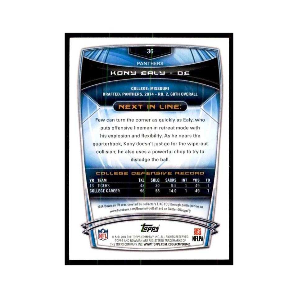 2014 Bowman Kony Ealy RC Football Cards #36 - Image 2 of 3