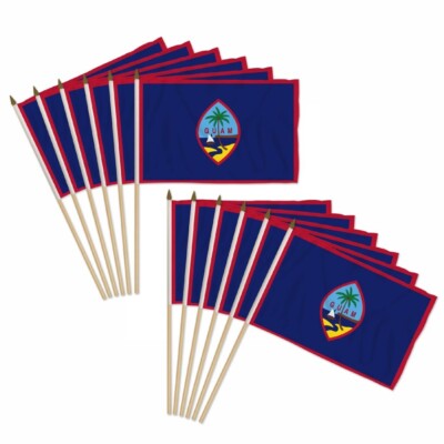 12pc Pack of Guam 12x18in Handheld Country Stick Flags
