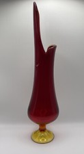 MCM LE Smith AMBERINA Glass Smoothie Flame Swung Vase Red Orange Large 18"