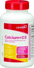 LEADER CALCIUM 600 + D3 TABLETS 120 CT COMPARE TO CALTRATE 600 + D3 VALUE SIZE!