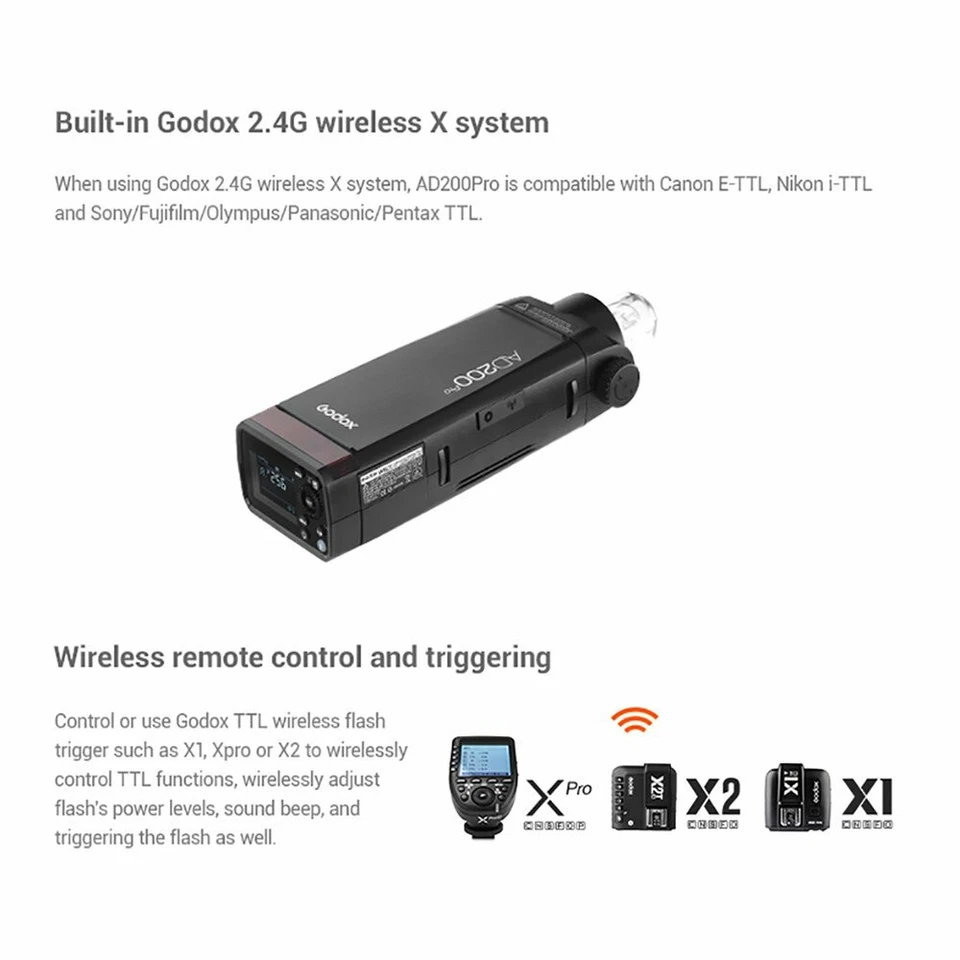 US Godox AD200Pro 2.4G Speedlite TTL Pocket Flash+AD-S2 Reflector S11 Color Gels - Image 4 of 4