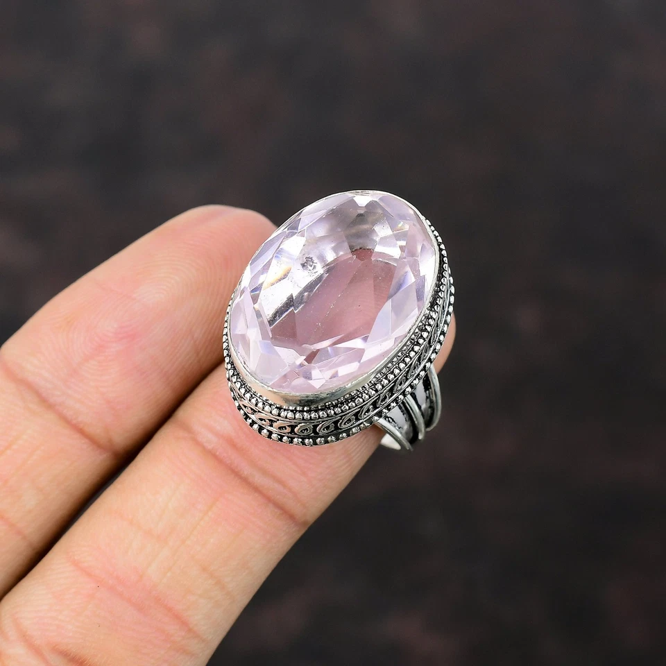 Пасхальная распродажа розовый кунцит драгоценный камень 925 пробы новый винтажный заявление кольцо - Изображение 4 из 4