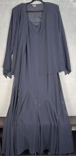 Xscape Evening Gown Dress Women's 20W Navy Blue With Sheer Jacket Beaded Lined