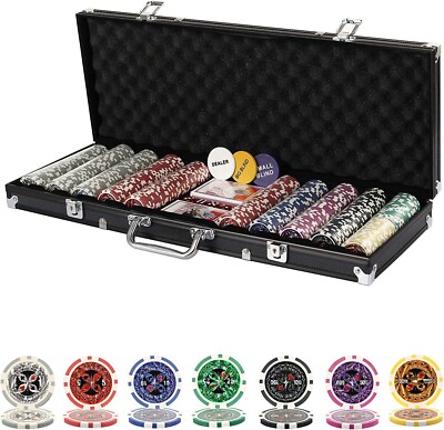 500 Chips Texas Holdem Set mit Alukoffer, 2 Decks Karten, Händler, Blinds, 5 Würfel