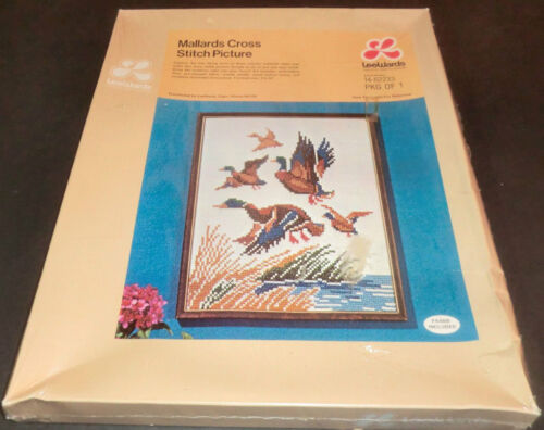 Vintage New LeeWards Mallards Cross Stitch Kit w/Walnut Frame Ducks Flying Pond - Picture 1 of 3
