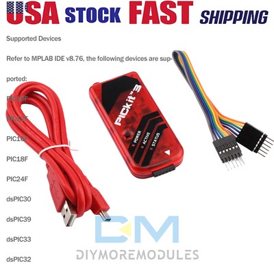 US PICkit3 Microchip Original MPLAB PICkit 3 PIC In-Circuit Debugger Programmer