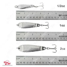 Fish WOW!® 1/2oz 1oz 2oz Casting Jigs Hammered spoon Lures Silver Fishing New