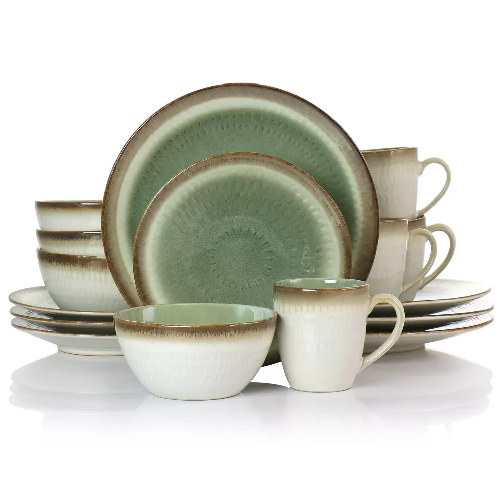 Gibson Elite Moonstruck 16 Piece Green Round Stoneware Dinnerware Set for 4