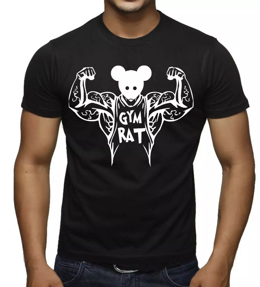 Men's Funny Gym Rat T Shirt workout fitness bodybuilding muscle biceps  weight