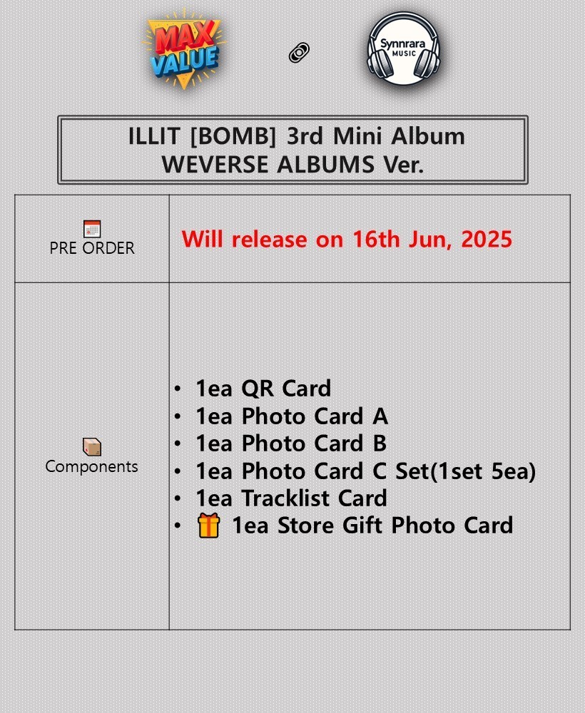 ILLIT [BOMB] 3rd Mini Album WEVERSE Ver./ QR Card+7 Photo Card+