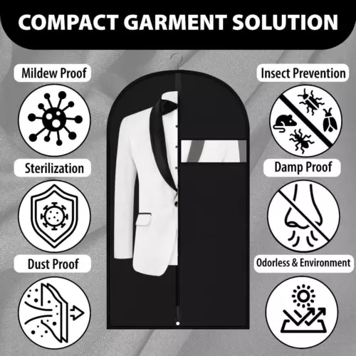 5X Zip Up Hanging Suit Dress Coat Garment Bag Clothes Cover DustProof Storage UK - Picture 7 of 10