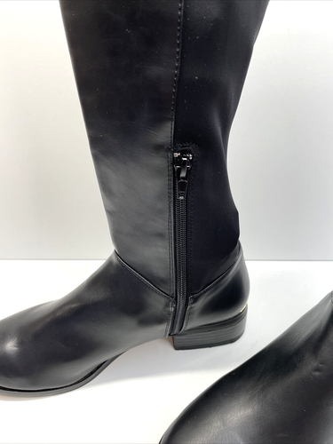 Ann Taylor Knee High Riding Boots US 7.5 M Black Zip Stretch Faux Leather - Picture 4 of 8