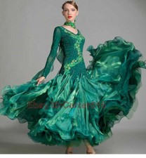 Womens Ballroom Competition Dance Dress Modern Waltz Tango Standard Long Dress