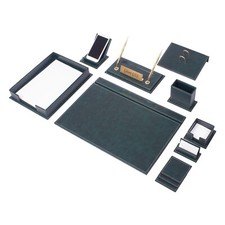 13 PCS Leather Desk Organizer Set-Office Desk Accessories-Green Leather Desk Set