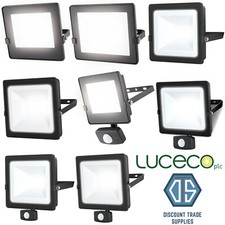 Luceco Eco Slimline LED Floodlight 10-100 Watt IP65 4000K PIR NON-PIR Black 