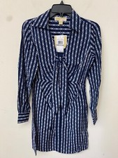 Michael Kors Women's Midnight Blue Chain Print Tie Front Dress Size 0 NWT