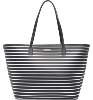 Kate Spade Shore Street Margareta Black White Stripe Large Tote Shoulder  Bag NWT