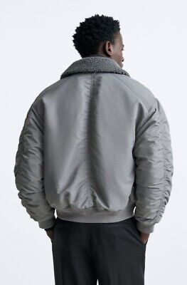 New Zara Fleece Bomber Jacket M Gray 3918/609 biker New Zara Fleece Bomber Jacket M Gray 3918/609 biker