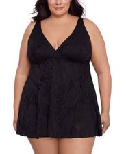 Swim Solutions Women's Plus Size Tummy Control Flyaway Lace Swim dress Black 18W