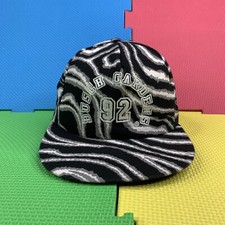 Vintage Busch Gardens Adult Snapback Hat Black Zebra Pattern Rare Made In USA