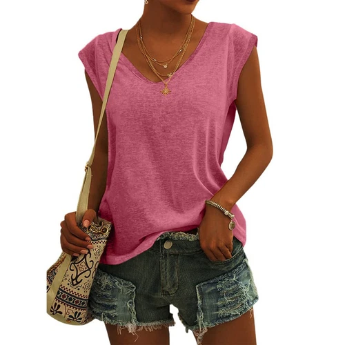 Einfarbige ärmellose Damen-Tanktops V-Ausschnitt lässig locker Sommer T-Shirts Tee - Bild 13 von 73