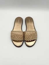 Jimmy Choo Gold Leather and Raffia Flat Slides Sandals Minea Flat EU 36