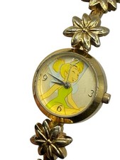 Disney SII Seiko Parks Peter Pan Tinkerbell Watch New Battery Gold Tone Flowers