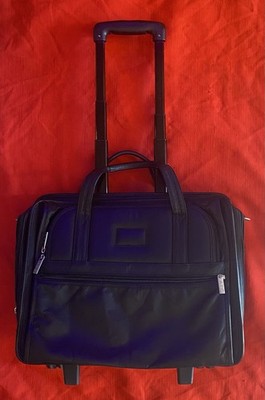 APC Men's Black Leather Executive Wheeled File Briefcase w/ Collapsible Handle
