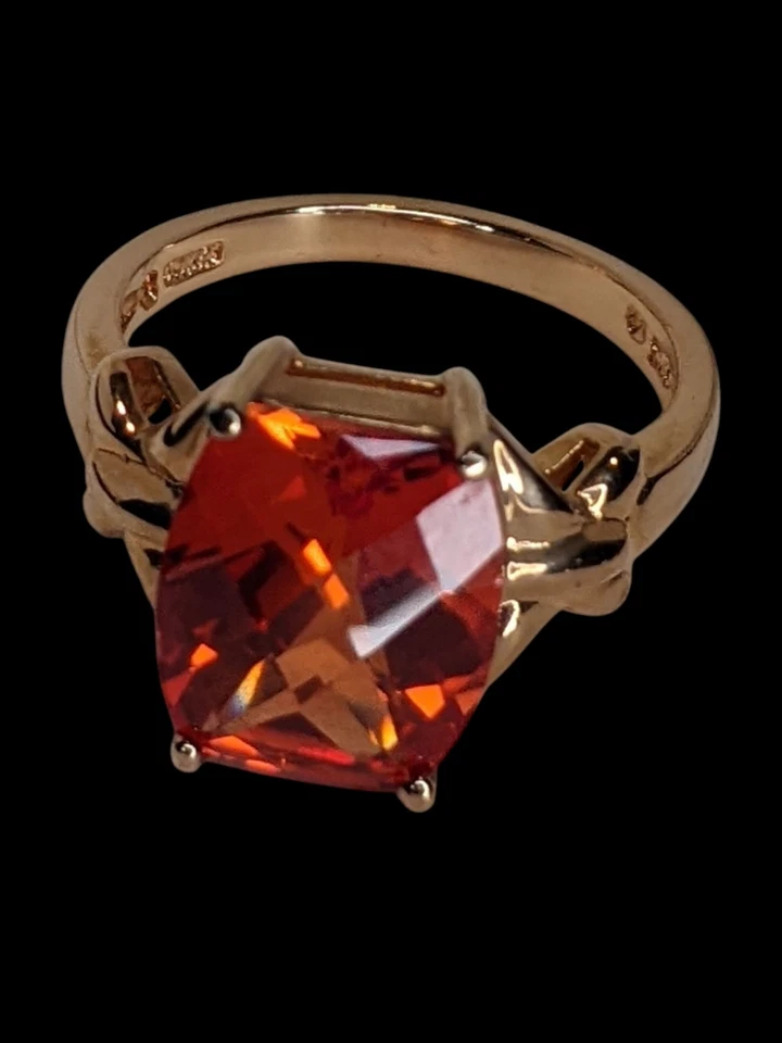 Hermoso anillo de zafiro real naranja 🧡 oro 14K sobre plata de ley 7x10 mm talla 8 Foto 3 de 4