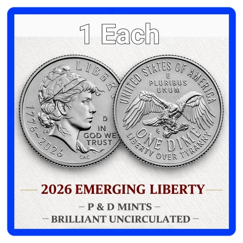 2026 Semi quincentennial P&D Emerging Liberty Dime in hand
