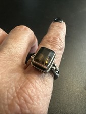 Sterling Silver Smoky Quartz Ring with Intricate Band Design