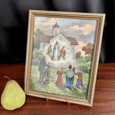 Vtg Virgin Mary Catholic Litho Print 9x13 Framed Religious Wall Art Under Glass