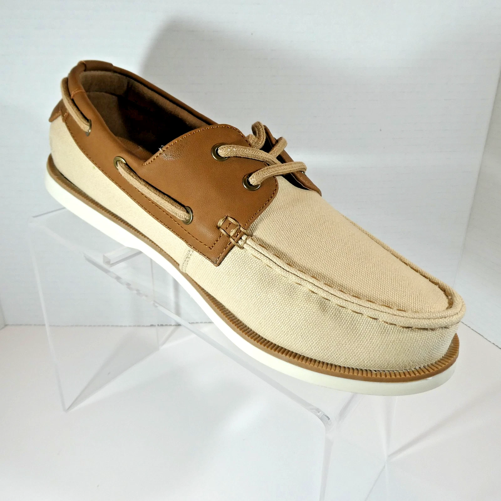 GAP Boat Shoes 2 Eye Lace Up Moc Toe Canvas Leather Colorblock Coastal Preppy
