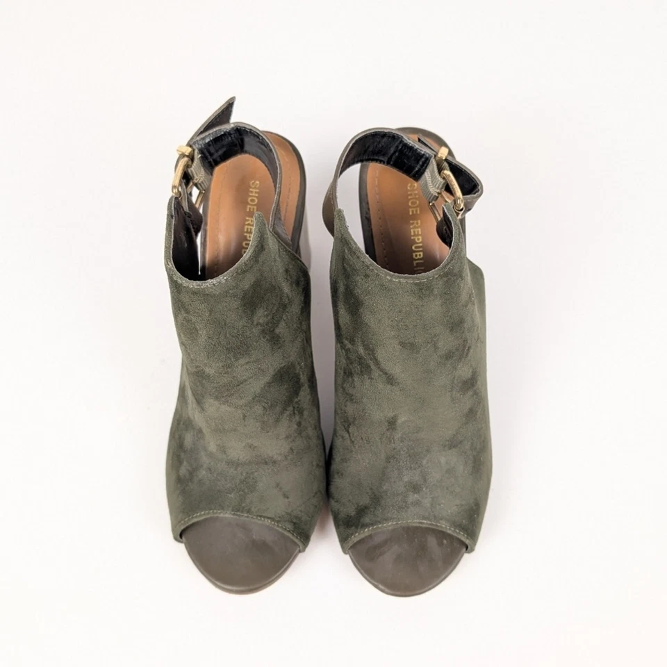 Zapato Republic LA Para Mujer Verde Oliva Gamuza Punta abierta Tacón Abierto Trasero Botín Talla 7 Foto 4 de 4